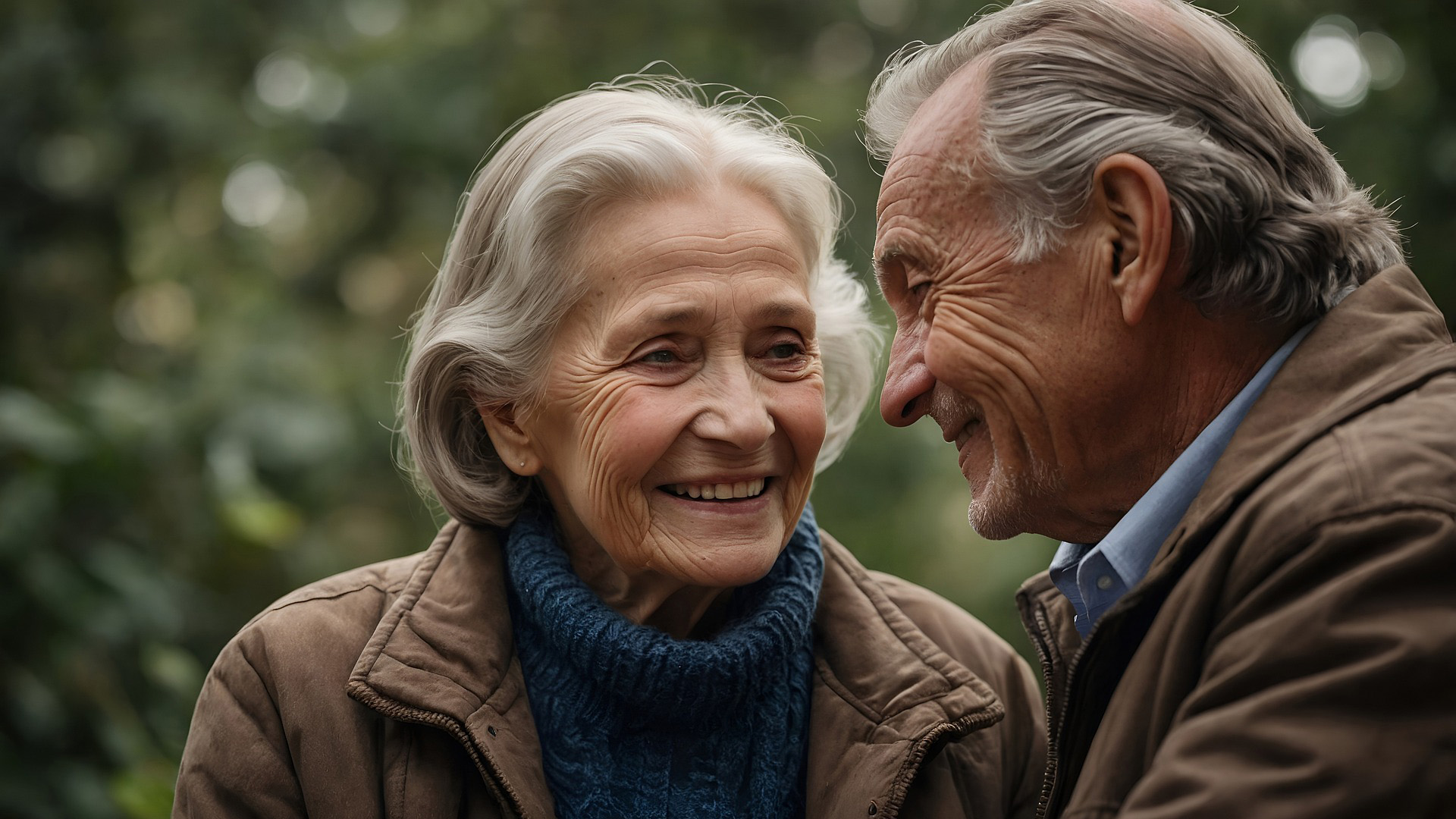 elderly couple outside in winter